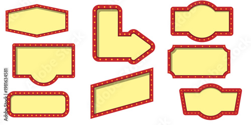 Retro Marquee Sign With Light Set, Vector Illustration