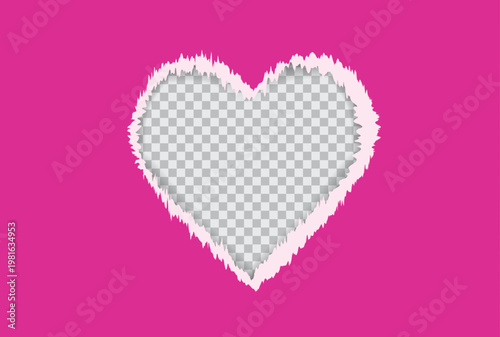 Torn paper heart shape on pink background symbolizing love emotion relationship and romantic concept creative textured design background
