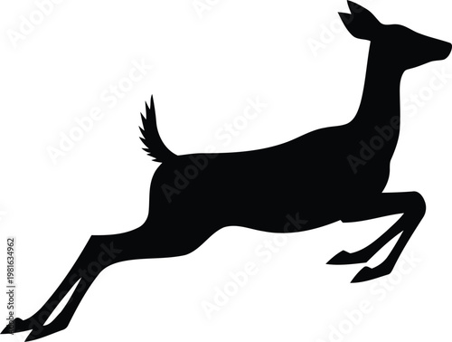 Bild auf Leinwand Deer Running Fast Black Silhouette on White