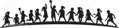 Silhouette of Children Playing Outdoors on Grass