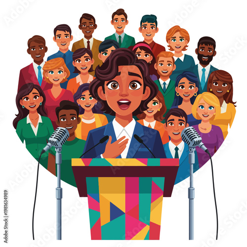 Woman Giving a Speech to a Diverse Audience Illustration