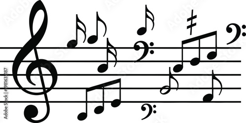 Musical Notes on Staff with Treble Clef