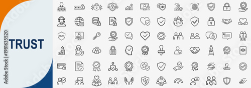 Trust icons set, thin line vector icons for security and reliability