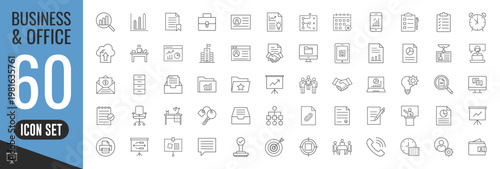 Business and Office thin line icons set. Business, finance, businessman icons. Vector