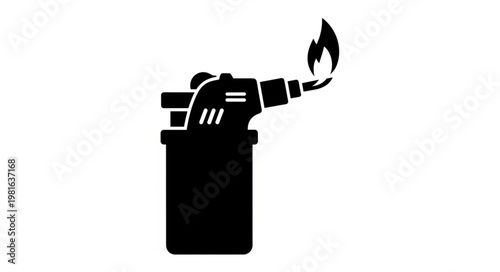 Black silhouette of a butane torch with a flame.