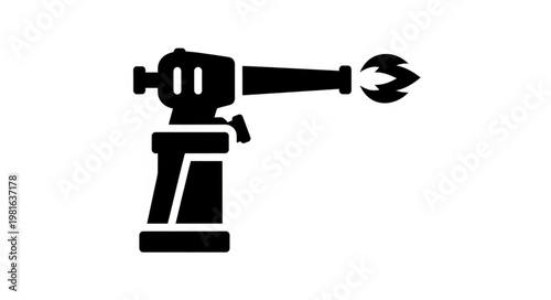 Blowtorch with flame, industrial tool for soldering and metalwork.