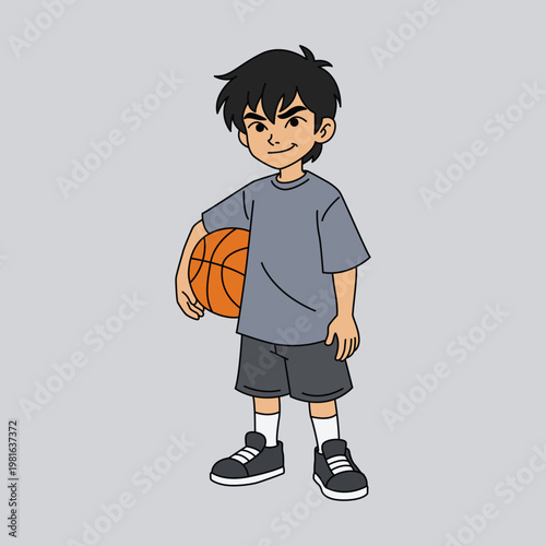 Young basketball player with ball, mascot, stock illustration