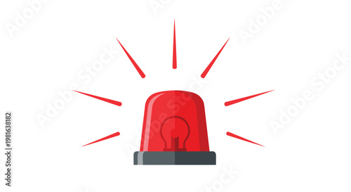 Bright red emergency siren with light rays emanating from it representing alarms and warning signals.