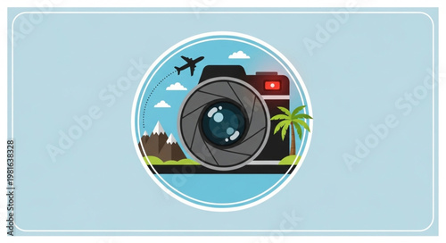 Camera Lens Capturing Travel and Adventure Destinations.