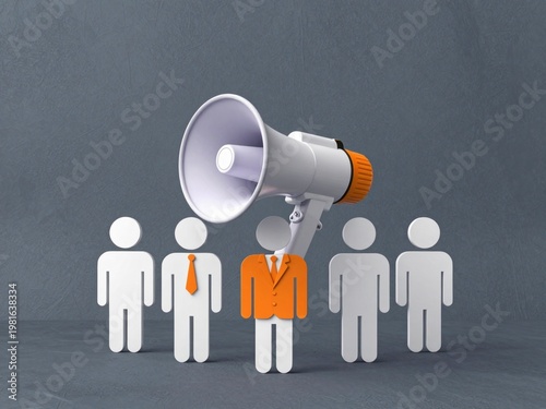 Megaphone Above Orange Figure Standing With Group