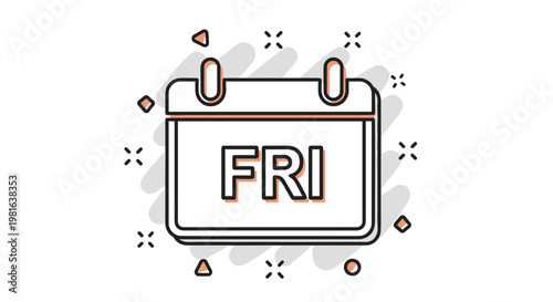 Calendar page showing Friday abbreviated as FRI in a comic book style with decorative background elements and shapes.