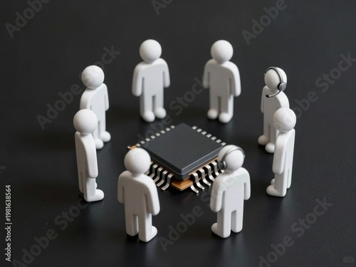 People figures around computer chip