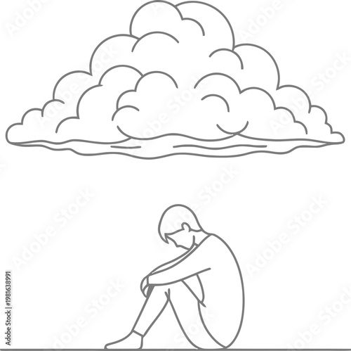 Solitary figure feeling overwhelmed and isolated, with a metaphorical storm cloud above illustrating a deep sense of despair and sorrow.