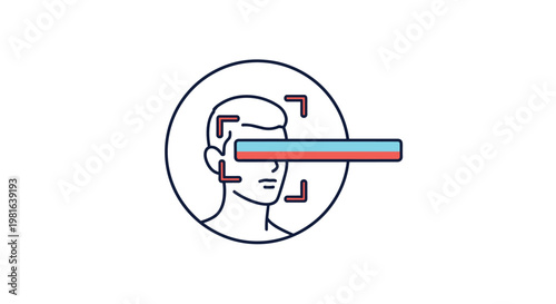 Biometric face recognition scan icon uses line art with a scanning bar to represent digital security and identity verification.