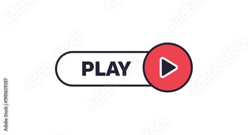Modern play button interface design includes the word play and a circular red button with a white triangle symbol.