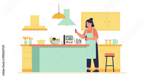 Woman in Kitchen Using Digital Thermometer for Cooking, Food Safety and Precision
