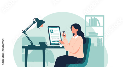 Woman using telemedicine app on laptop and phone for online doctor consultation at home