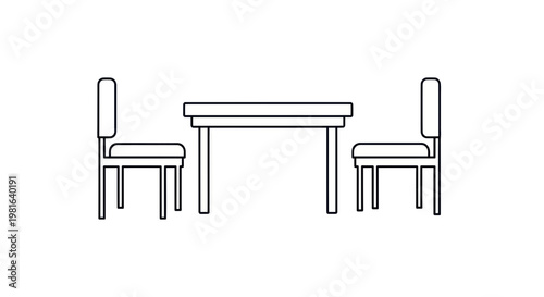 Minimalist Dining Table with Two Chairs, Clean Line Art Illustration