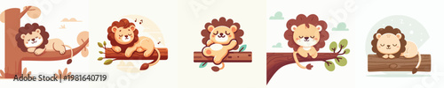 vector cute lion relaxing on a tree