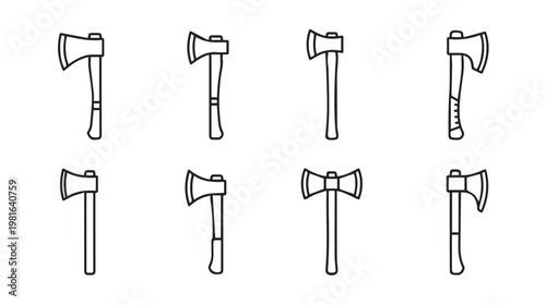 Collection of Axe Icons Various Styles Line Art Isolated