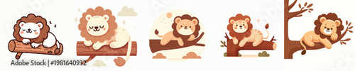 vector cute lion relaxing on a tree