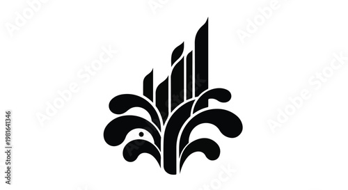 Skyscrapers rising from a stylized splash of water symbolize the sustainable development of modern urban infrastructure harmoniously integrated with essential natural environmental resources today.