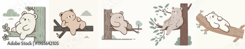 cute bear vector relaxing on a tree