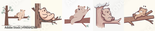 cute bear vector relaxing on a tree