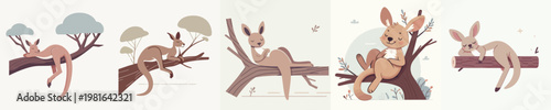 cute kangaroo vector relaxing in a tree