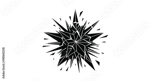 Star burst explosion rendered as an abstract geometric crystal formation radiates sharp shards and angular fragments to convey intense energy, dynamic impact, or a dramatic creative concept.