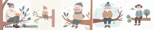 vector of grandfather sitting relaxing in a tree