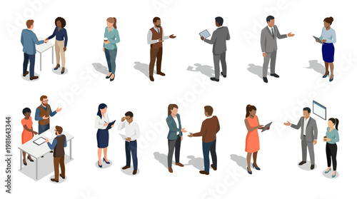 Photos Isometric business people collection in professional office attire shaking hands