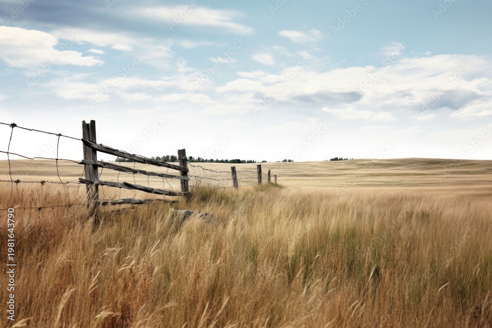 Obraz premium Prairie field landscape nature fence.