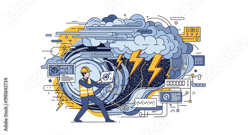 Technician Navigating Digital Storm