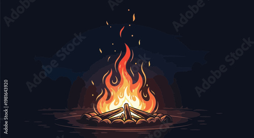 Campfire Glow in Dark Night Landscape