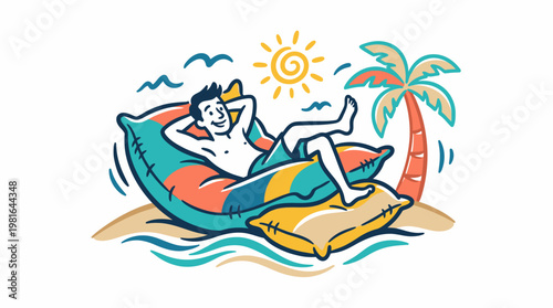 Relaxed Man Enjoying Beach Vacation on a Beanbag
