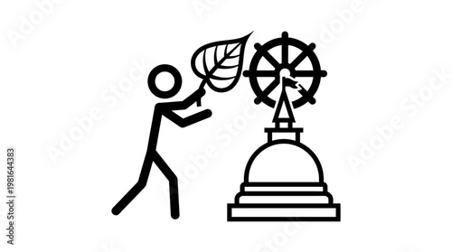 Minimalist Icon of Buddhism with Stick Figure