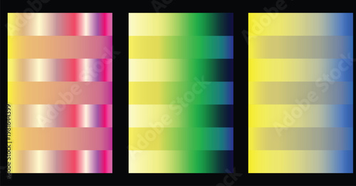 Three vertical gradient panels pink green and yellow color spectrum