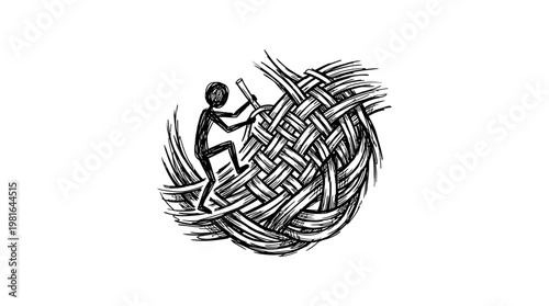 Weaving a Complex Structure Conceptual Black and White Artwork