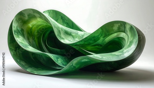A green abstract sculpture with smooth, flowing curves