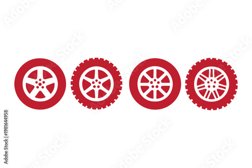 Car Tire Wheel Outline Icons Set Automotive Rim Tyre Vector Collection