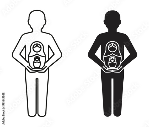 A person holding a Russian Matryoshka nesting doll silhouette