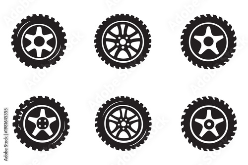 car wheel tire store advertisement set nobody. one line art icon drawing vector