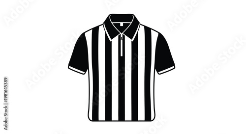 Black and white striped referee shirt with a short sleeve design
