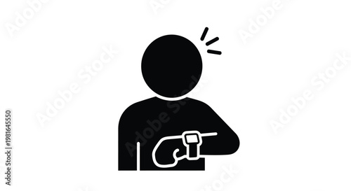 Black silhouette of a person looking at their wrist, checking the time with an urgent or surprised realization.