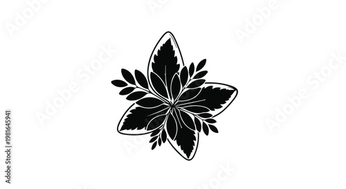 Botanical leaf cluster illustration showcases detailed foliage arranged in a symmetrical pattern to convey freshness, natural beauty, eco-friendly themes, and elegant organic plant design.