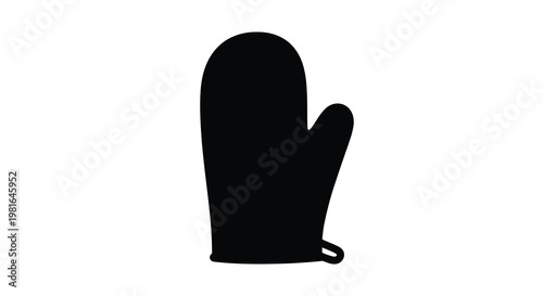 Simple black silhouette of a single oven mitt against a white background