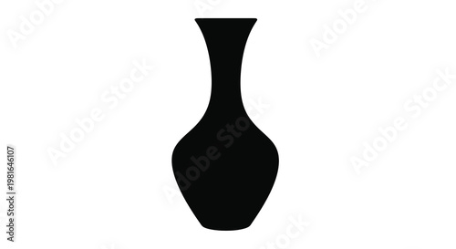 A simple black silhouette of a slender vase on a white background