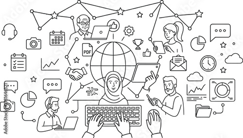 Global business team collaboration and networking with digital technology