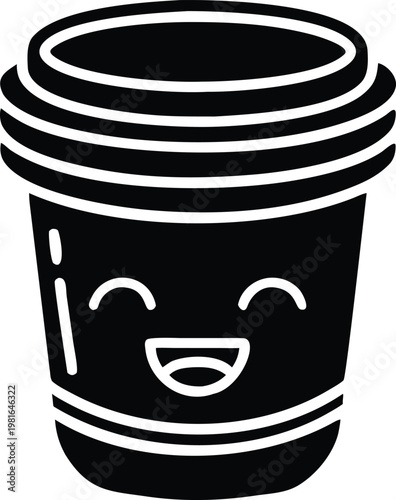 Black coffee cup with smiling face and winking eyes